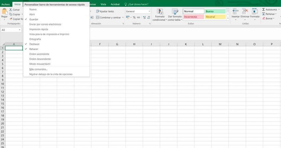 How to configure the quick access bar in Excel