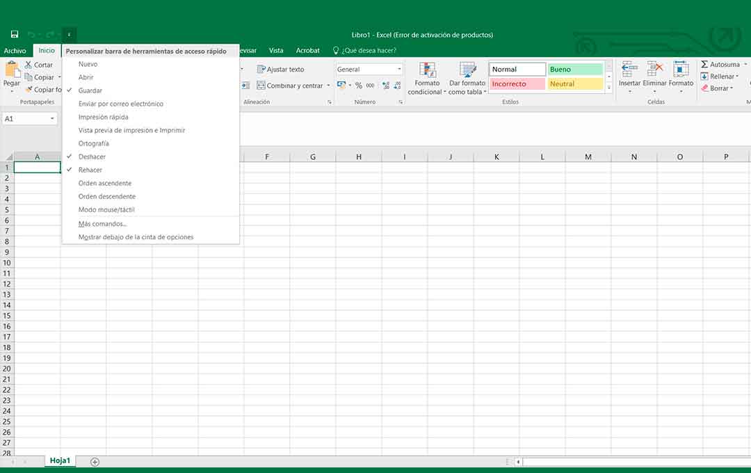 How to configure the quick access bar in Excel